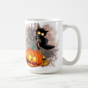 Caneca De Café Gato assustado com o personagem do Dia das Bruxas