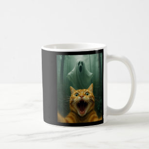 Caneca De Café Gato Assustado Selfie Com Fantasma _ Roupa Engraça