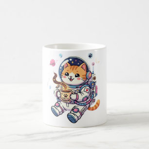 Caneca De Café Gato Astronauta Fofo Bebendo Café No Espaço Kawaii