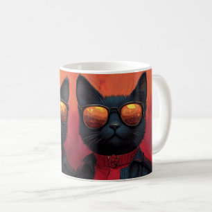 Caneca De Café Gato Azul Oriental com Dia de os namorados de Rosa