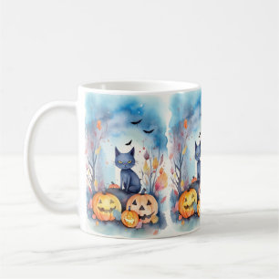 Caneca De Café Gato Azul Oriental Halloween Com Pumpkins Assustad