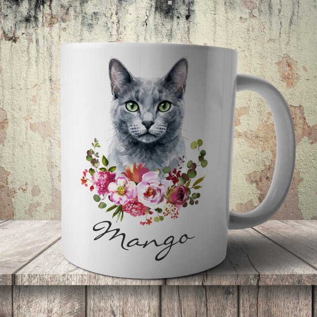 Caneca De Café Gato Azul Russo em Aquarela (Criador carregado)