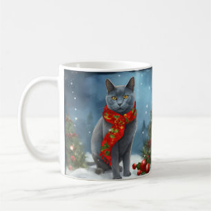 Caneca De Café Gato Azul Russo na Neve Natal