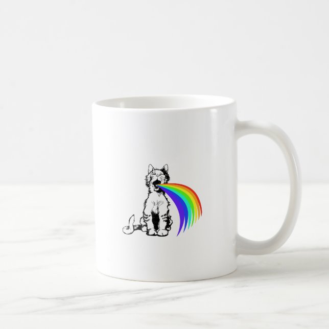 Caneca De Café Gato Barfing arco-íris (Direita)