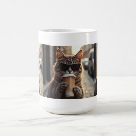 Caneca De Café Gato Bebendo Café Em Uma Rua