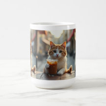 Gato Bebendo Café Em Uma Rua