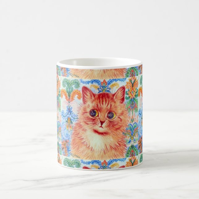 Caneca De Café Gato bonitinho Louis Wain com padrões abstrato atr (Centro)