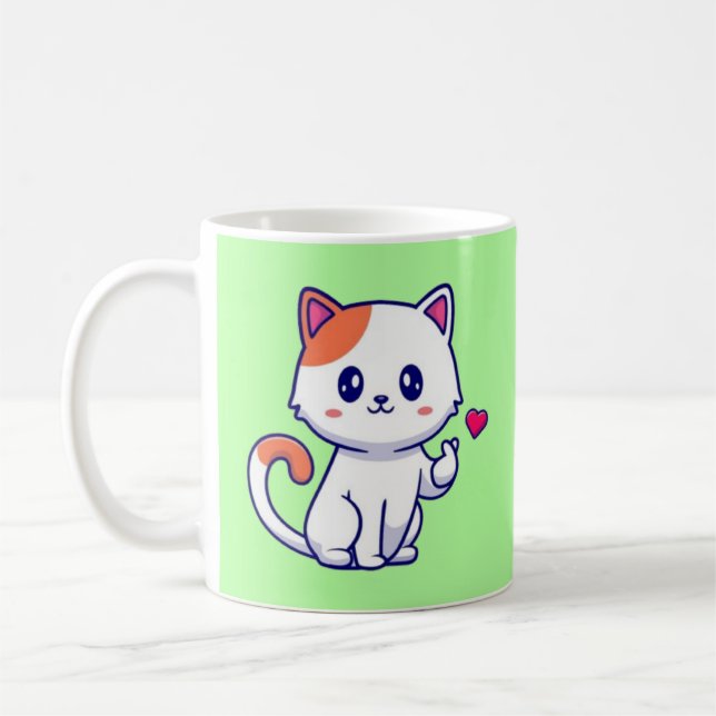 Caneca De Café Gato Bonito com Sinal de Amor Mão-57577 (Esquerda)