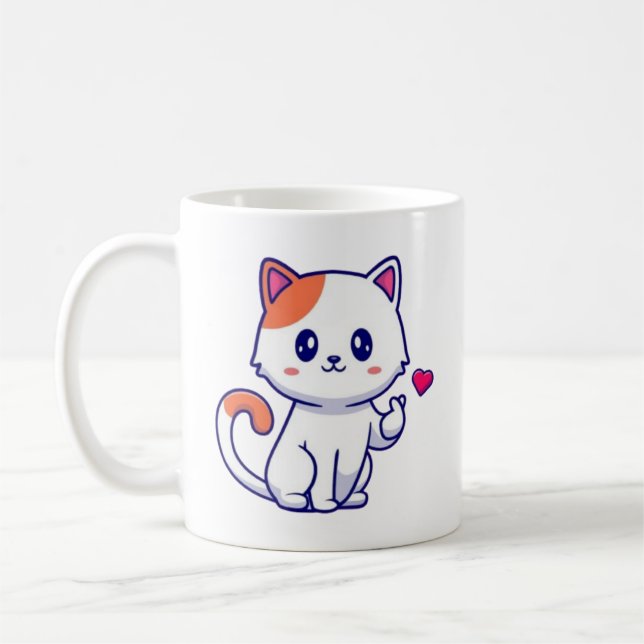 Caneca De Café Gato Bonito com Sinal de Amor Mão-57577 (Esquerda)