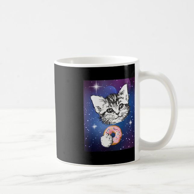 Caneca De Café Gato Bonito Comendo Uma Rosquinha No Espaço (Direita)