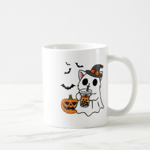 Caneca De Café Gato Bonito De Halloween No Fantasma Bebendo Boba