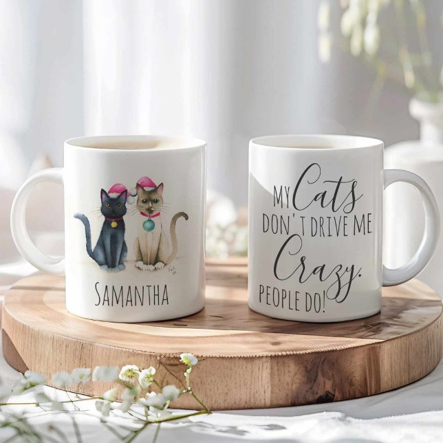 Caneca De Café Gato Bonito de Natal Mogas de Café (Cat Christmas mugs watercolor snow shoe and black cat by Victoria Grigaliunas Do Tell A Belle)