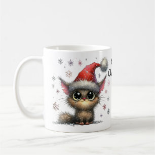 Caneca De Café Gato bonito de olhos grandes num chapéu de Natal
