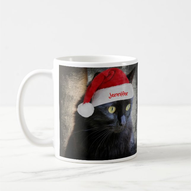 Caneca De Café Gato bonito do Natal, nome personalizado de w no (Esquerda)