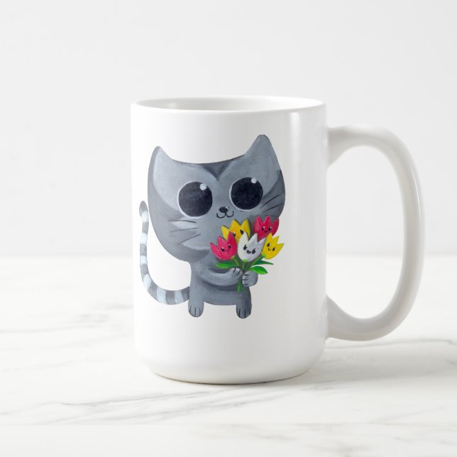 Caneca De Café Gato bonito e flores do gatinho (Direita)