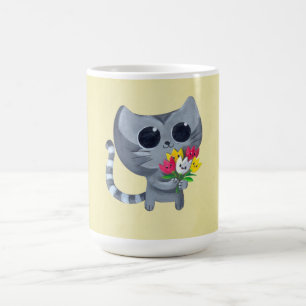 Caneca De Café Gato bonito e flores do gatinho