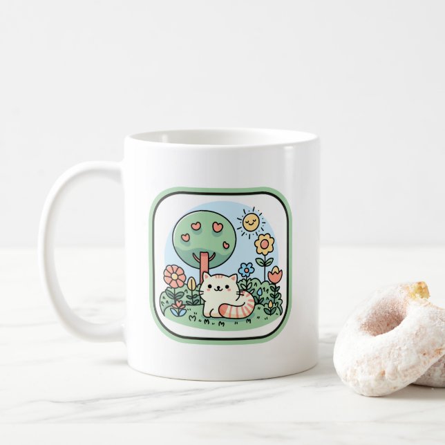 Caneca De Café Gato Bonito Em Arte De Porco De Jardim (Com Donut)