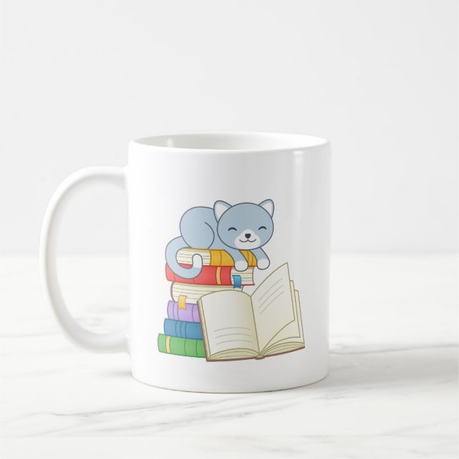 Caneca De Café Gato Bonito em cima de uma Cotação de Leitura da P (Esquerda)