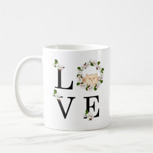 Caneca De Café Gato bonito que floresce maçã. Amor