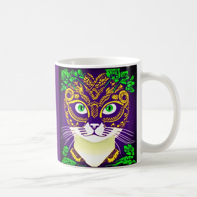Caneca De Café Gato bonito Vestindo uma Máscara Mardi Gras (Direita)
