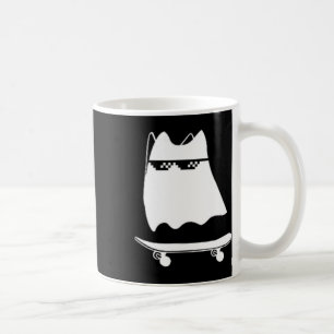 Caneca De Café Gato Boo Minimalista Patinando Halloween Legal Sut