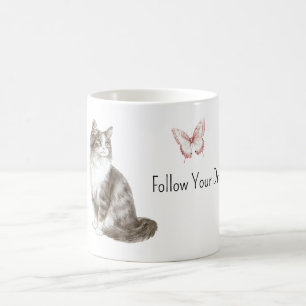 Caneca De Café Gato Borboleta Rosa Sonhos