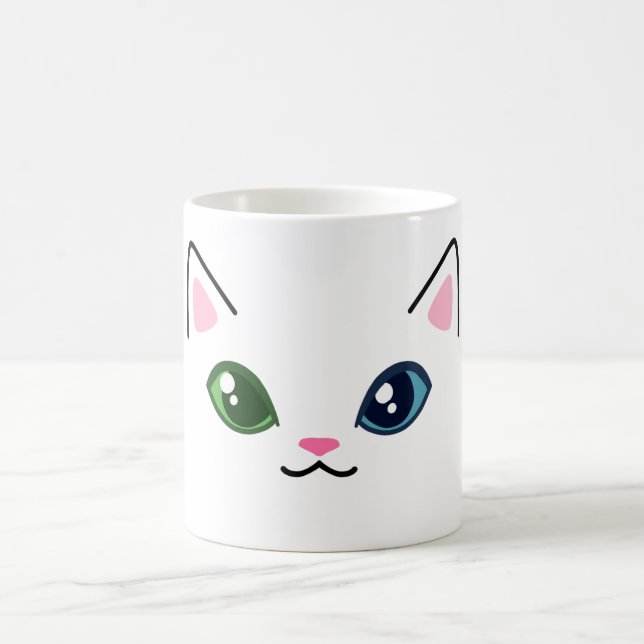 Caneca De Café Gato Branco Cinto Heterochromia Mug (Centro)