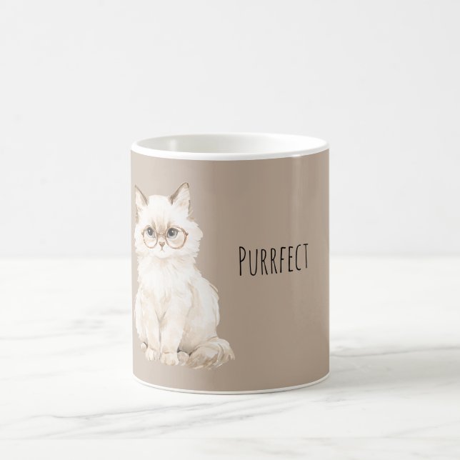 Caneca De Café Gato Branco Creme de Cacau com Óculos Purrfeito (Centro)