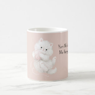 Caneca De Café Gato Branco Fio Rosa