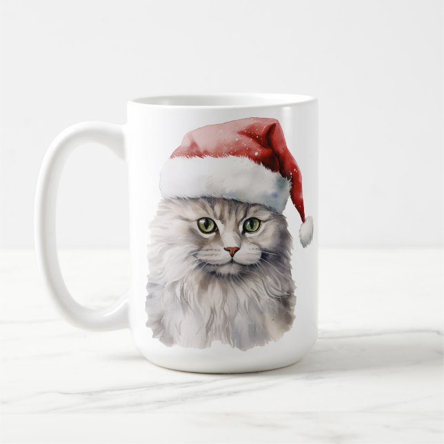 CANECA DE CAFÉ GATO BRANCO LONGO CABELO FLUFFY COM CHAPA SANTA (Esquerda)