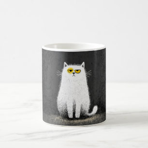 Caneca De Café Gato Branco Mal-humorado – Divertida Arte Minimali