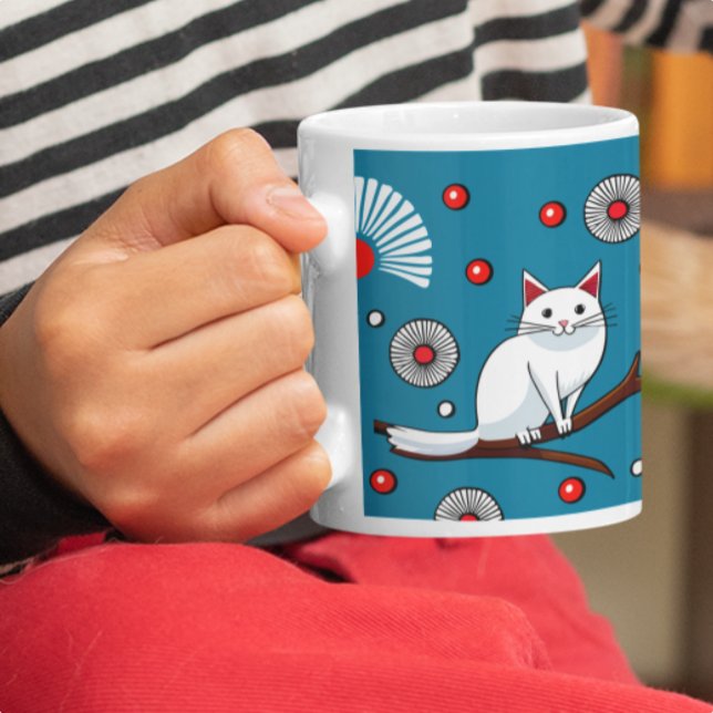Caneca De Café Gato Branco Oriental Japonês (Criador carregado)