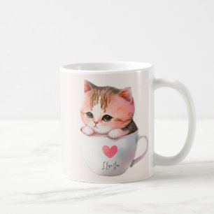 Caneca De Café Gato branco-rosado em uma taça de chá (2)