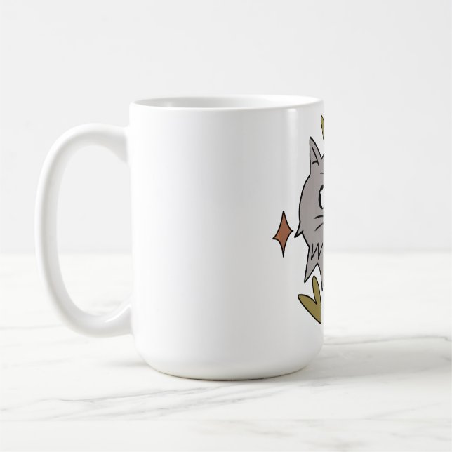 Caneca De Café Gato brilhante cinza (Esquerda)