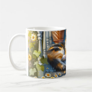 Caneca De Café Gato Calico no Cottagecore de Varanda Floral