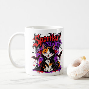 Caneca De Café Gato Calico Vampiro Noite Assustadora