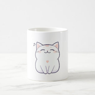 Caneca De Café Gato Cantando com Nota Musical Design Kawaii
