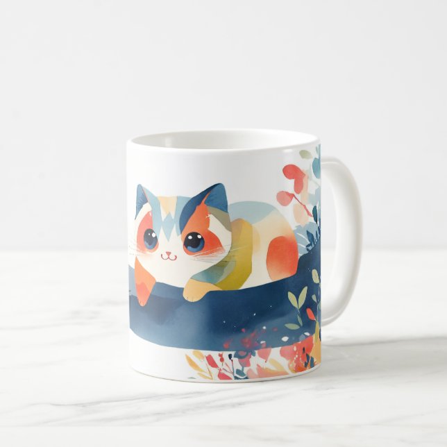 Caneca De Café Gato Caprichoso no Jardim de Flores em Flor (Frente Esquerda)