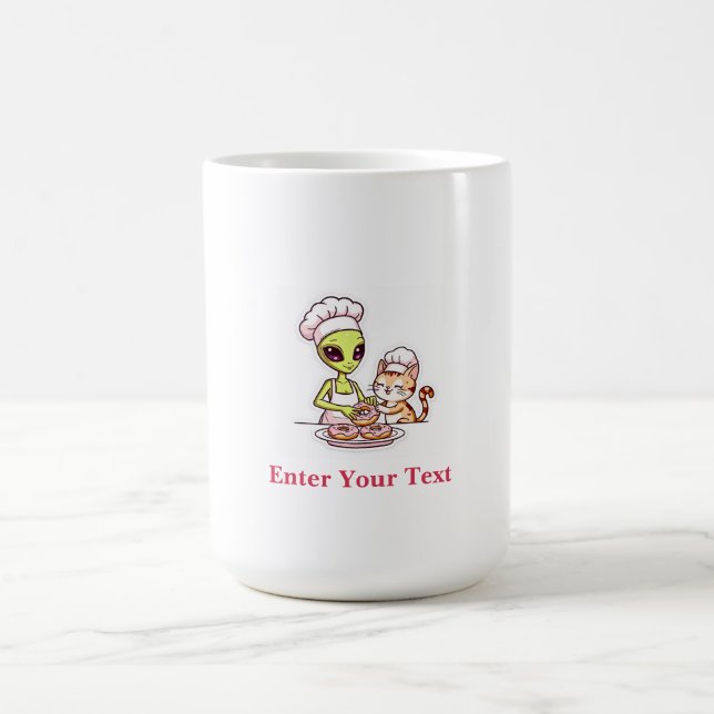 Caneca De Café Gato Chef Alien Donut Design Kawaii (Centro)