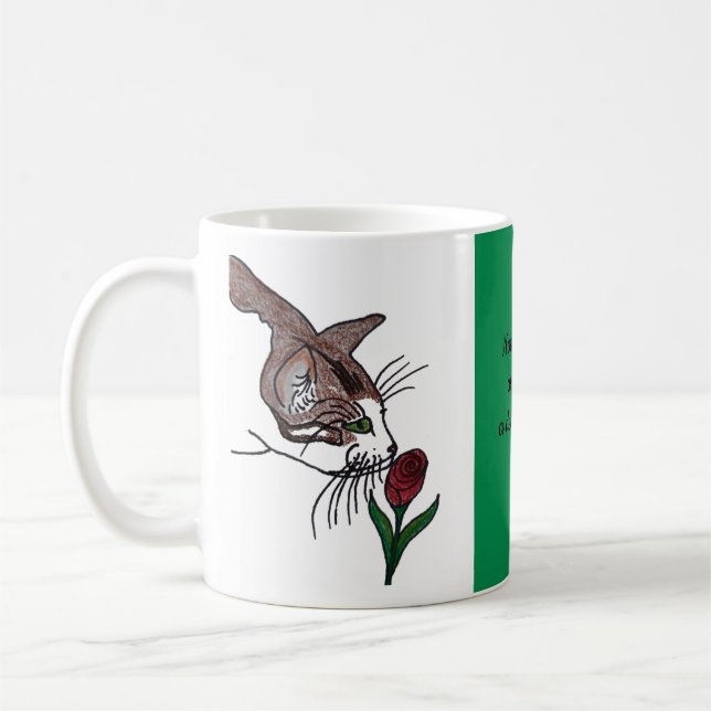 Caneca De Café Gato Cheirando Rosa vermelha Profundo (Esquerda)