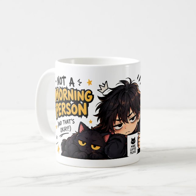 Caneca De Café Gato Chibi Engraçado Não é uma Pessoa Matutina Caf (Frente Esquerda)