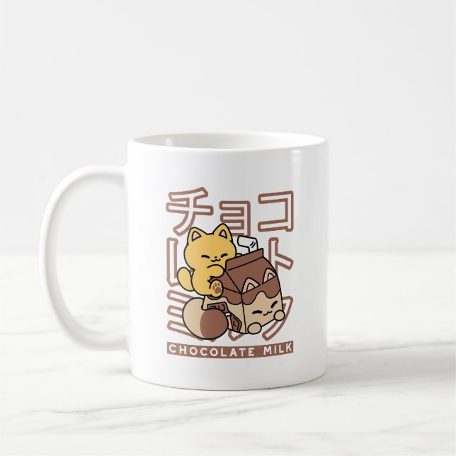 Caneca De Café Gato Cinto Trilho Chocolate Leite Cartonagem Kawai (Esquerda)
