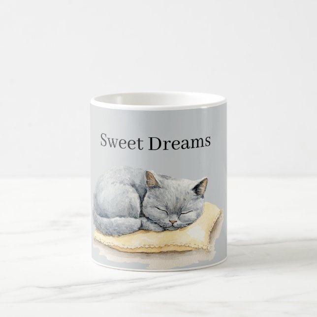 Caneca De Café Gato Cinza Dormindo no Travesseiro (Centro)