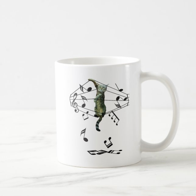 Caneca De Café Gato-cinza pego em sarilhos notas de música (Direita)