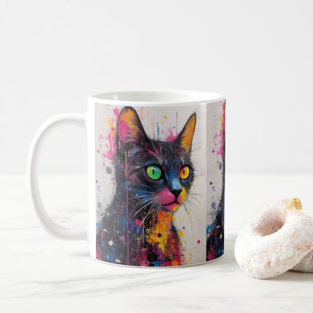 Caneca de Café Gato Color Splash – Presente Vibran (Com Donut)