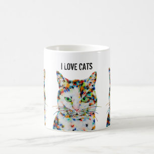 Caneca De Café Gato Colorido de Arte de Gato