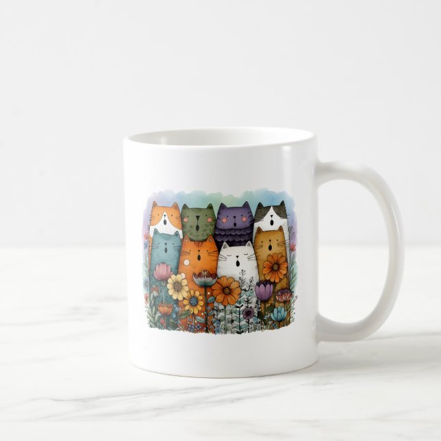 Caneca De Café Gato Colorido Divertido (Direita)