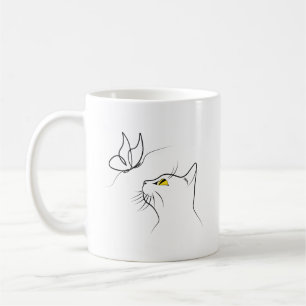Caneca De Café Gato com borboleta Abstrato Minimalística