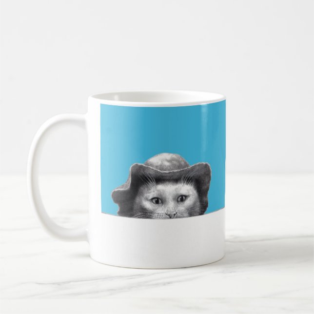 Caneca De Café Gato com Chapéu (Azul da Velha Escola) (Esquerda)