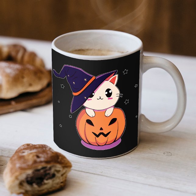 Caneca De Café Gato com chapéu de bruxa no Jack-O-Lantern de Hall (Criador carregado)
